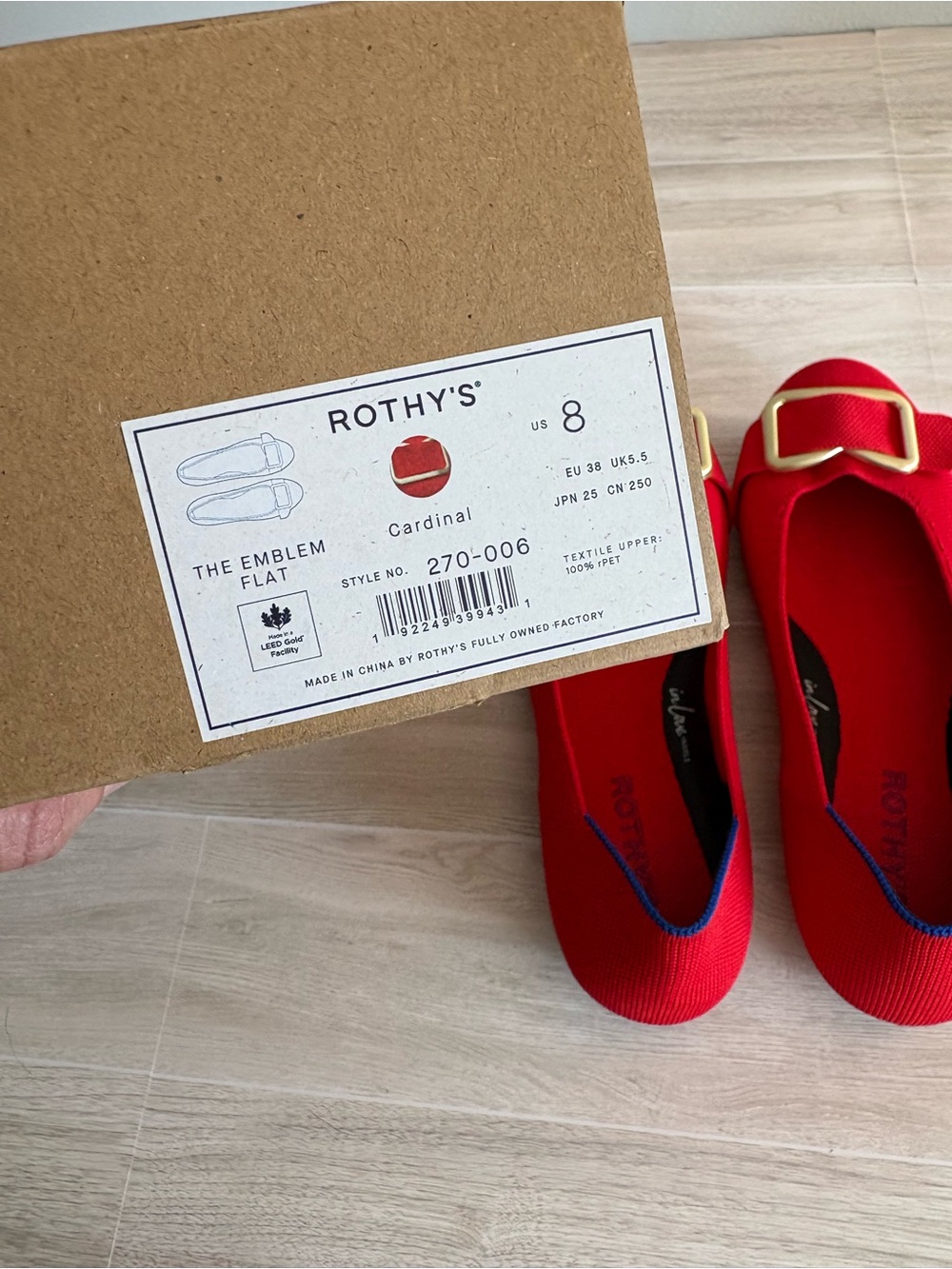 Rothy's Red The Emblem Ballet Flats Size 8 Gold Buckles EUC Business Casual Chic - Picture 7 of 8